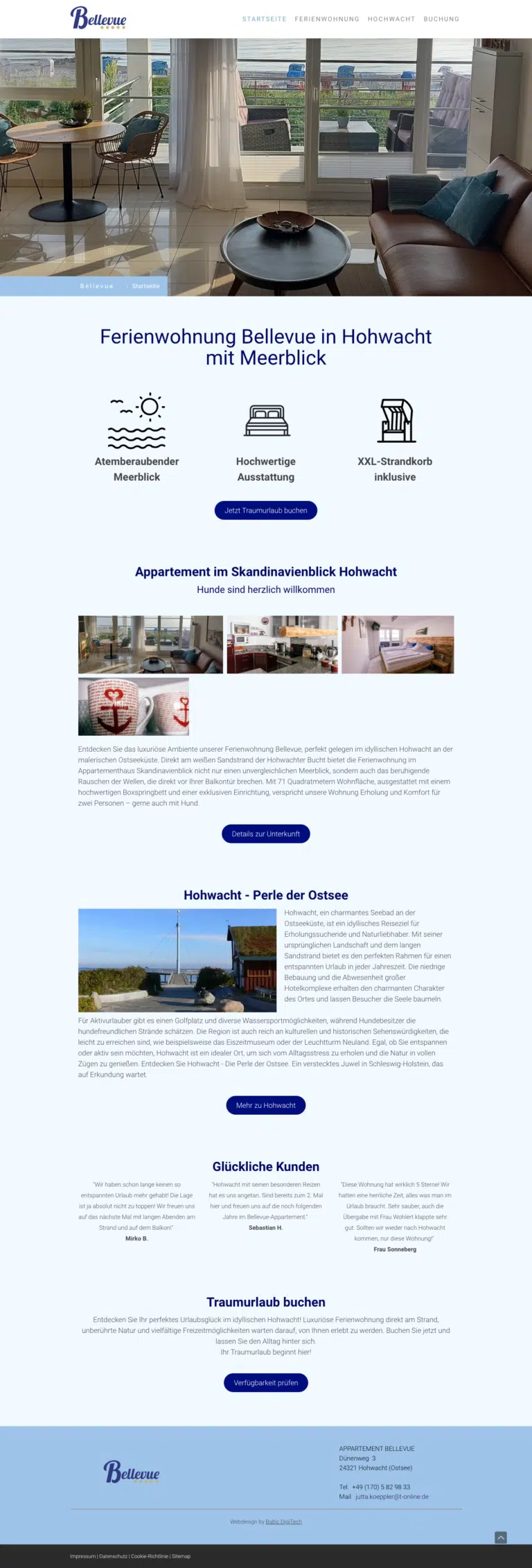 Neue Startseite des Internetauftritts traumwohnung-ostsee.de der Ferienwohnung Bellevue gestaltet durch die Agentur für Webdesign Baltic DigiTech