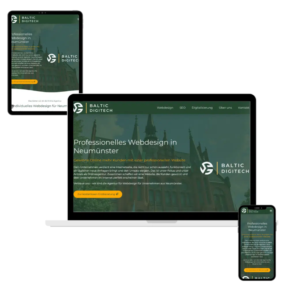 Webdesign Neumünster, Agentur – Responsive Website auf Laptop, Tablet und Smartphone