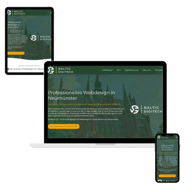 Webdesign Neumünster, Agentur – Responsive Website auf Laptop, Tablet und Smartphone