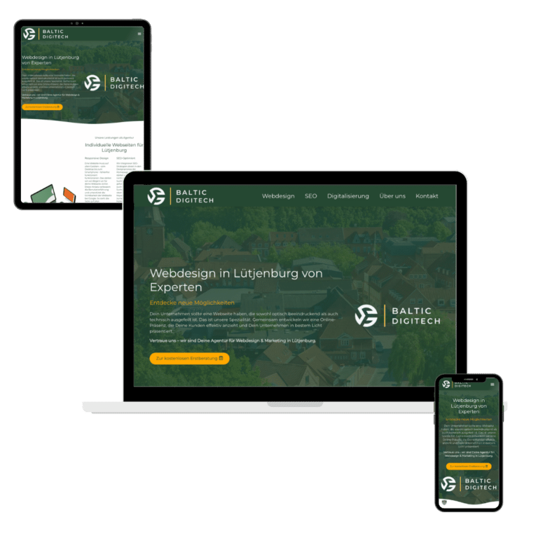 Responsive Webdesign Landingpage für Lütjenburg der Agentur Baltic DigiTech auf verschiedenen Geräten