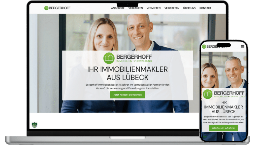 Website von Bergerhoff Immobilien auf einem Laptop und Smartphone im neuen Design